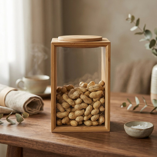 Glass & Wood Jar Large